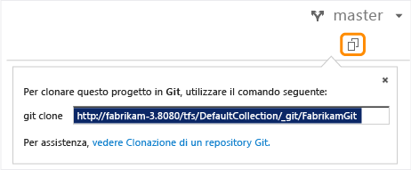 Copia dell'URL per clonare manualmente un repository in