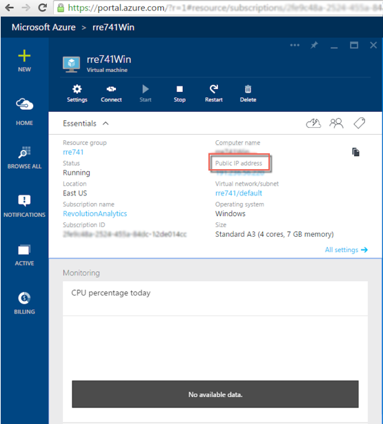 Public IP Address in Azure portal