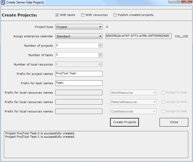 Creating projects with tasks