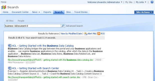 Search results in custom search results page