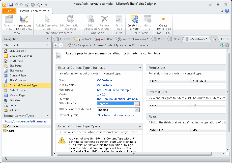 General settings for the external content type