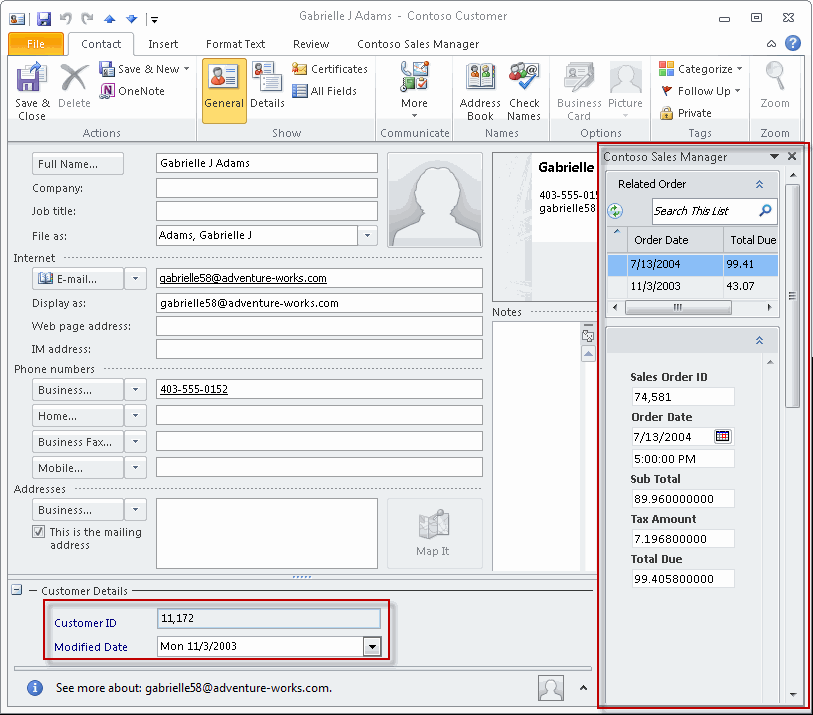 Customer Properties in Outlook Inspector