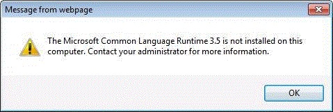 .NET Framework 3.5 not installed error dialog