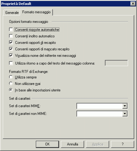 Scheda Formato messaggio delle proprietà del dominio remoto