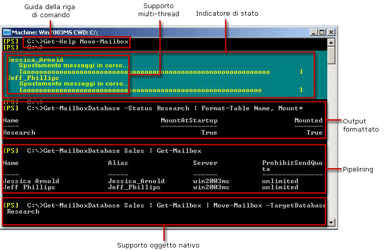 Spostamento della cassetta postale visualizzato in Exchange Management Shell