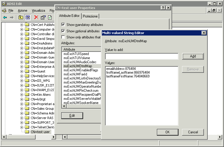 msExchUMDtmfMap con valori