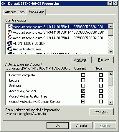 Scheda Protezione del connettore di ricezione nell'Editor ADSI