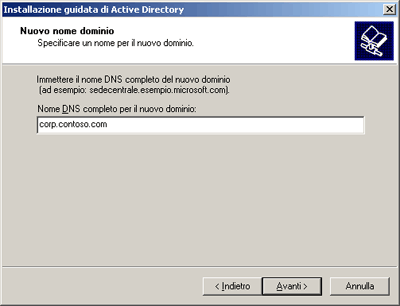 Installazione Active Directory, pagina Nuovo nome dominio