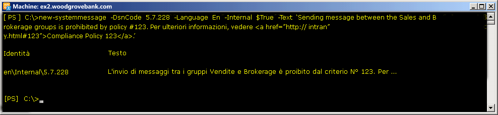 Creazione di un messaggio DSN personalizzato da usare nella regola