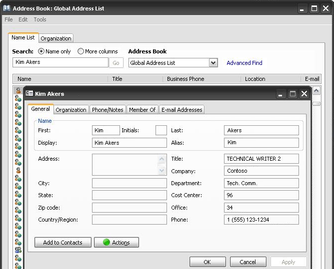 Modello predefinito di informazioni in Outlook 2007