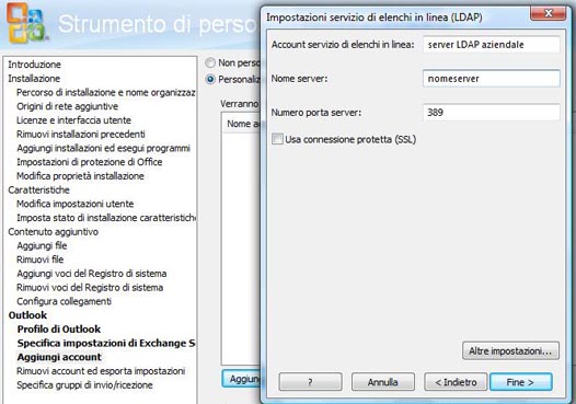 Servizio directory Internet (LDAP) in Aggiungi account