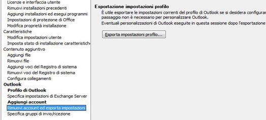 Pulsante Esporta impostazioni profilo in Strumento di personalizzazione di Office