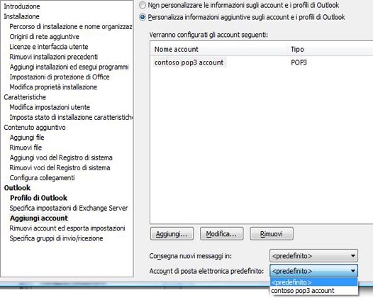 Specificare l'account di posta elettronica predefinito