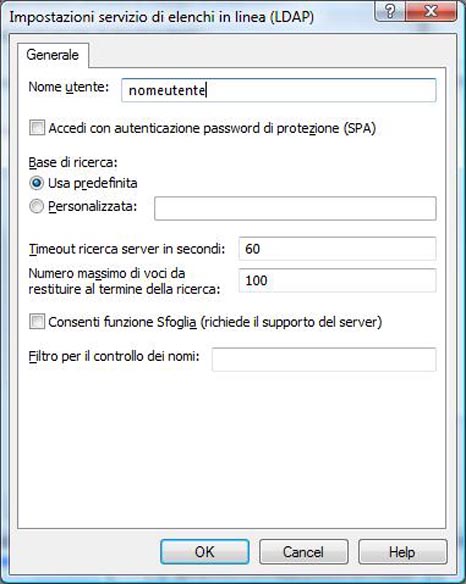 Ulteriori impostazioni account LDAP