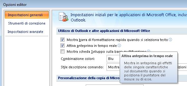 Impostazione della barra di formattazione rapida in Opzioni editor di Outlook