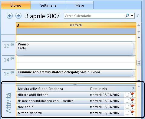 Elenco attività del giorno in Microsoft Office 2007