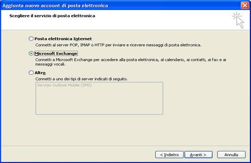 Finestra di dialogo Scegliere il servizio di posta elettronica