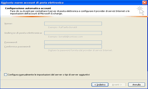 Finestra di dialogo con ExchangeAddressDetectCanCancel = 0