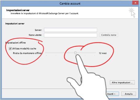 Finestra di dialogo per la modifica dell'account in Outlook