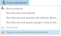Menu a discesa Posta indesiderata