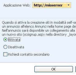 Pulsante d'opzione per l'attivazione dell'applicazione Web