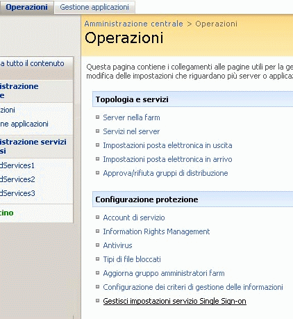 Gestione di SSO in Amministrazione centrale - Operazioni