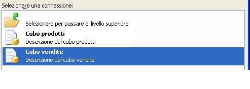 Finestra di Excel Services per la scelta della connessione