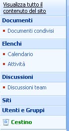 Excel Services - menu Visualizza tutto il contenuto del sito