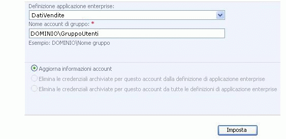 Finestra Informazioni Account di Excel Services