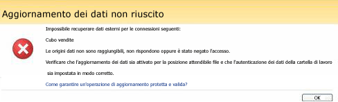 Excel Services - messaggio di aggiornamento dei dati non riuscito