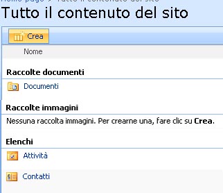 Excel Services - pulsante per la creazione di contenuto del sito