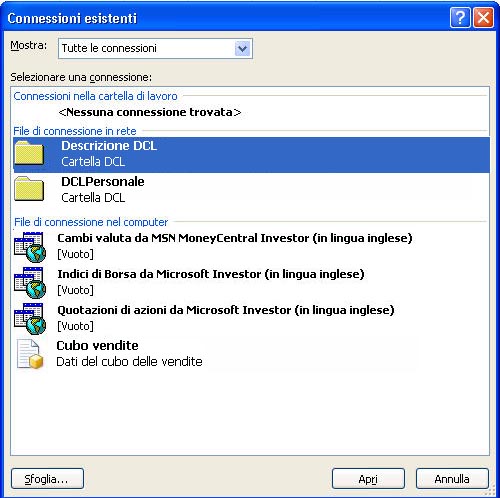 File di connessione esistenti di Excel Services