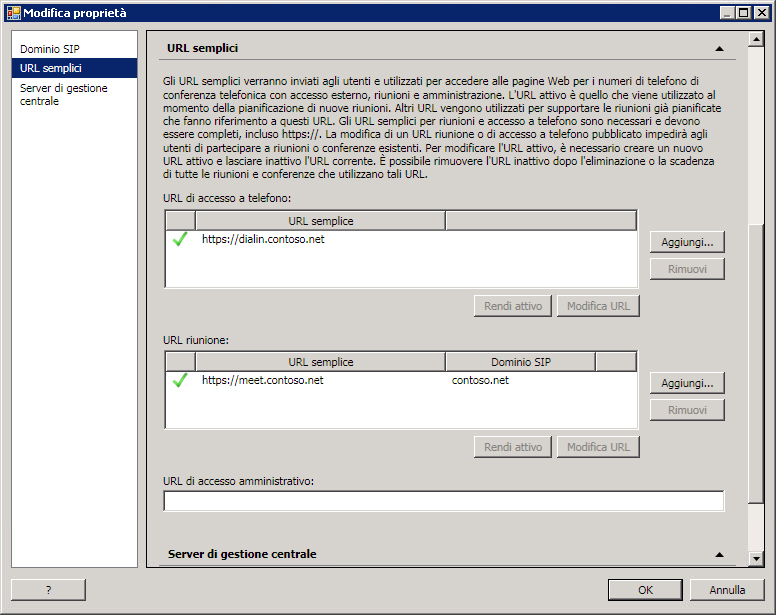 Pagina URL semplici in Generatore di topologie