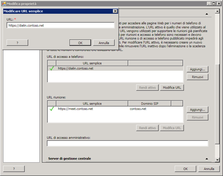 Finestra di dialogo Modificare URL semplice in Generatore di topologie