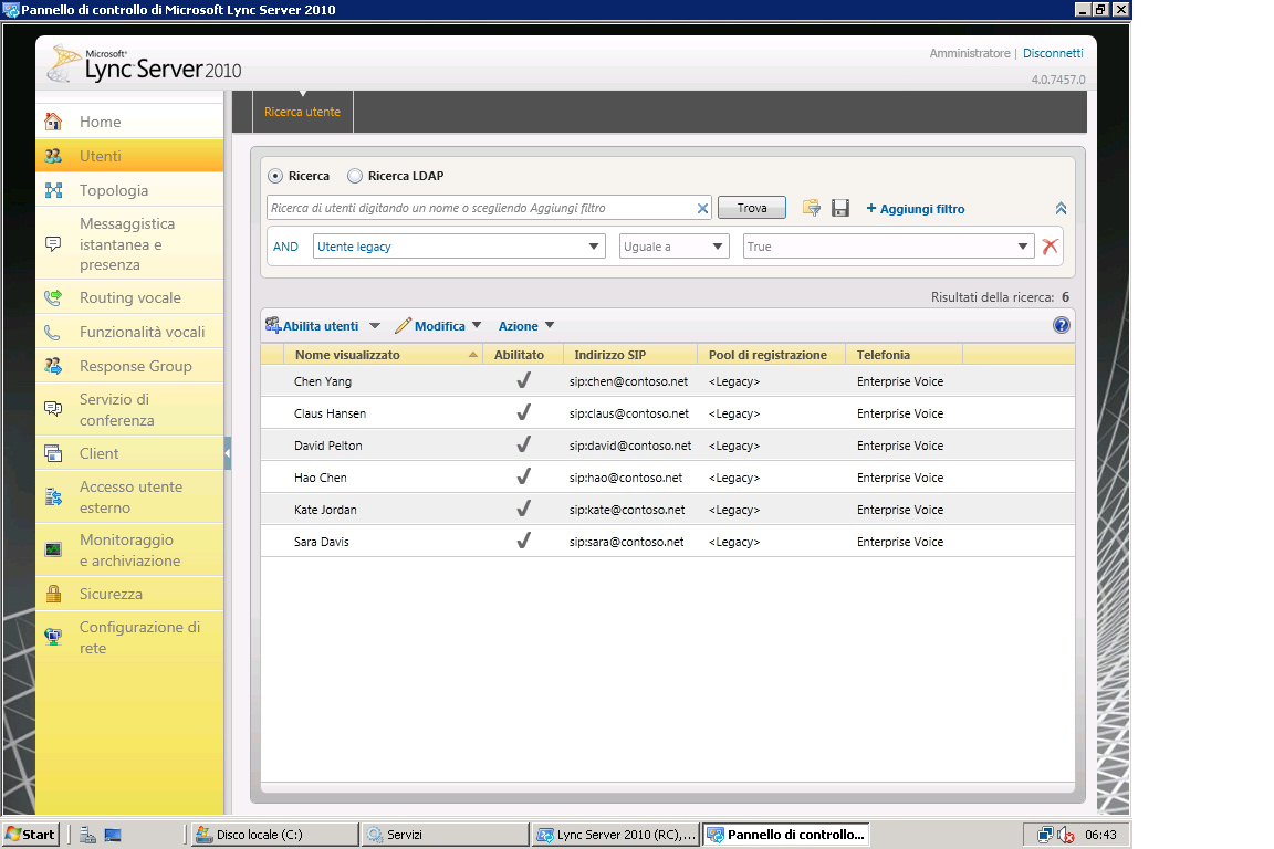 Ricerca di utenti nel Pannello di controllo di Lync Server