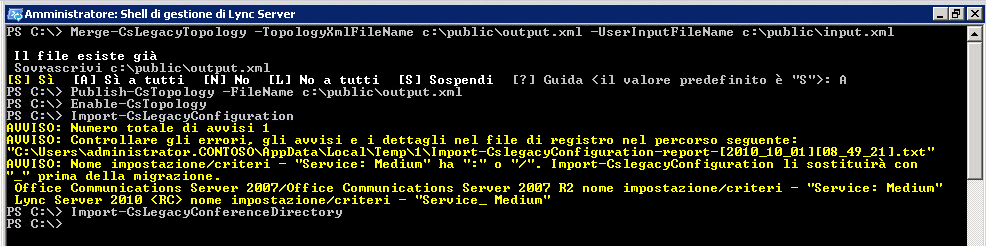 Avviso di importazione di una configurazione legacy in Windows PowerShell