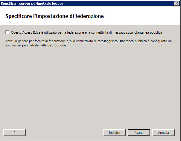 Specificare le impostazioni per la federazione