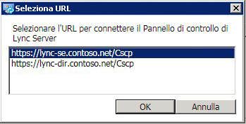 Finestra di dialogo Seleziona URL per la migrazione