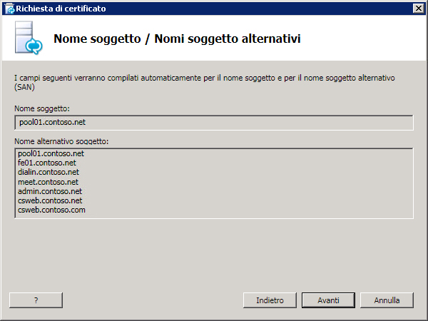 Pagina Nome soggetto / Nomi soggetto alternativi