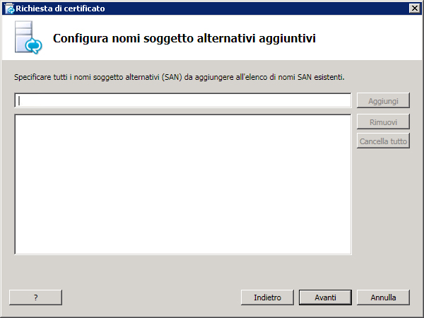 Configura nomi soggetto alternativi aggiuntivi