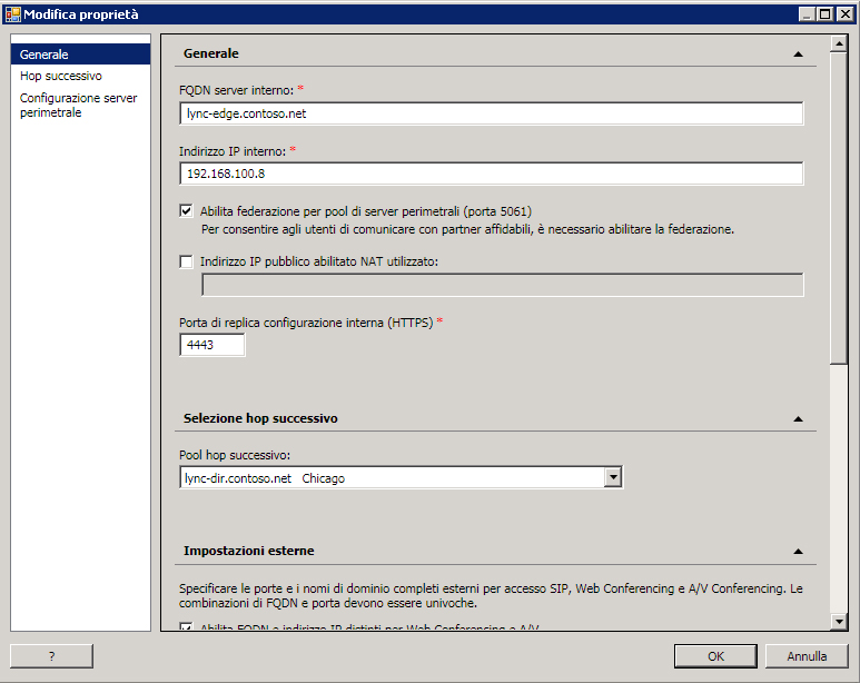 Abilita federazione per pool di server perimetrali (porta 5061)