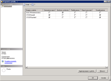 Autorizzazioni per gli elementi in Management Studio
