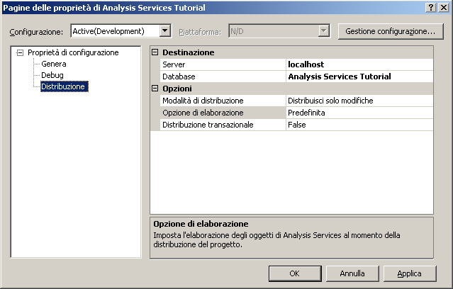 Finestra di dialogo Pagine delle proprietà di Analysis Services