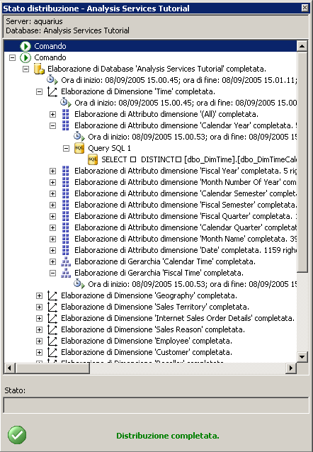 Nodo Query SQL 1 nella finestra Stato distribuzione