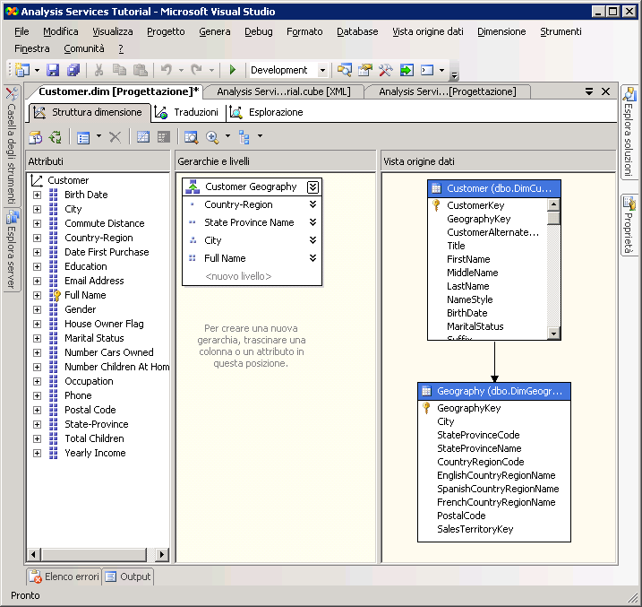 Dimensione Customer modificata in Progettazione dimensioni