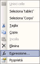 Scelta di Espressione dal menu di scelta rapida visualizzato facendo clic con il pulsante destro del mouse