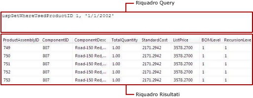 Stored procedure nella finestra Progettazione query basata su testo