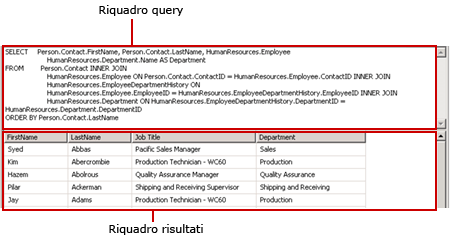 Finestra Progettazione query standard per query di dati relazionali