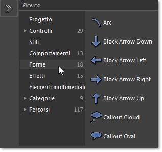Categoria Forme nel pannello Asset