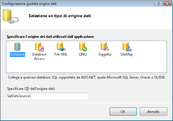 Configurazione guidata origine dati